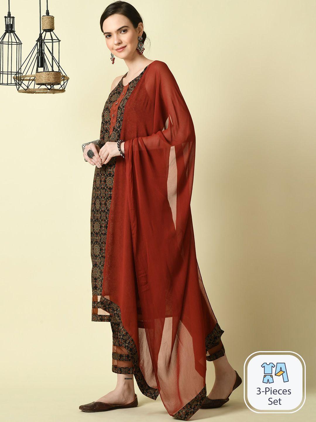 kalini ethnic motifs printed regular pure cotton kurta with trousers & with dupatta