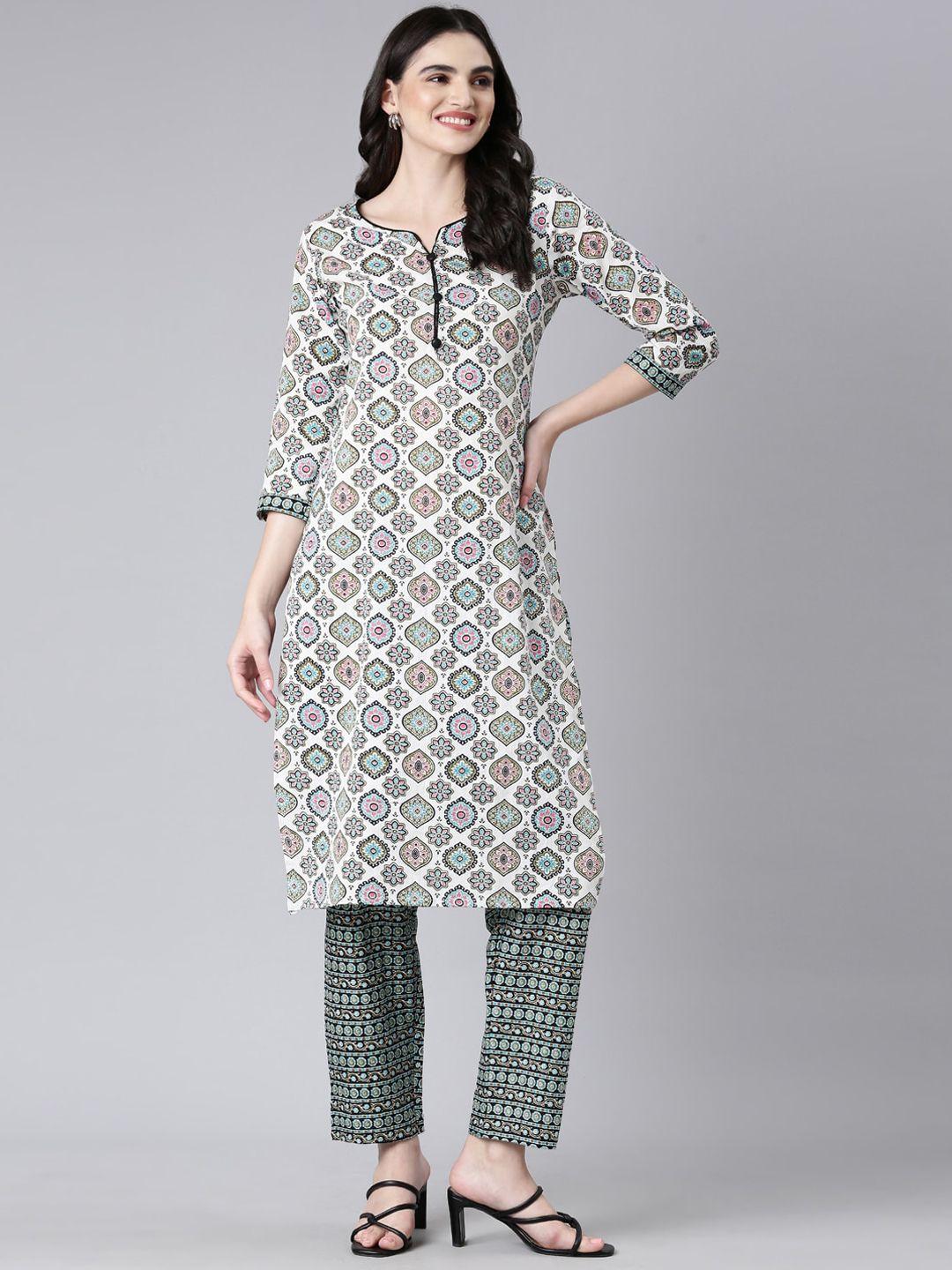 kalini ethnic motifs printed regular pure cotton kurta with trousers