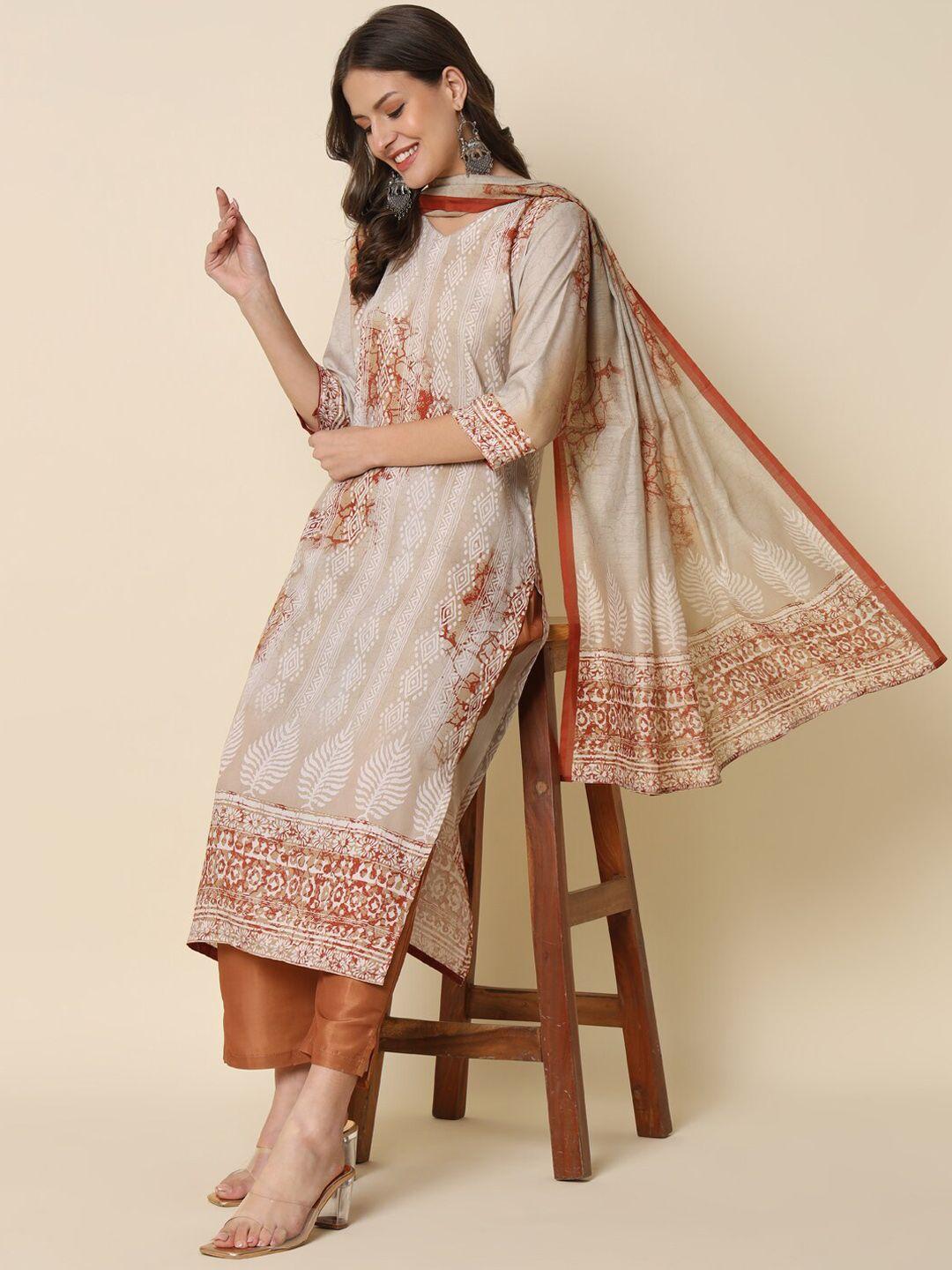 kalini ethnic motifs printed regular straight kurta & trousers with dupatta