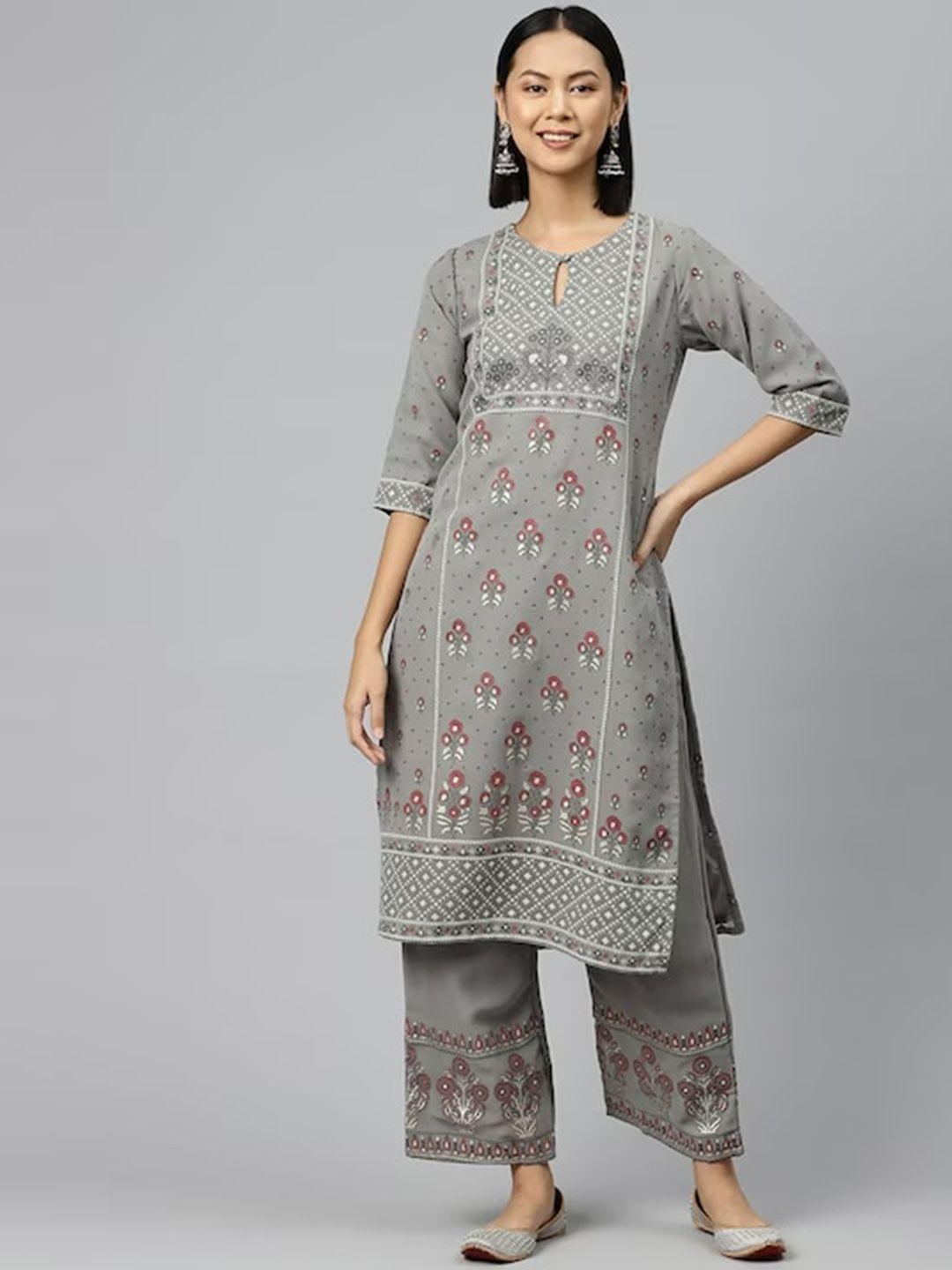 kalini ethnic motifs printed regular straight kurta with trousers