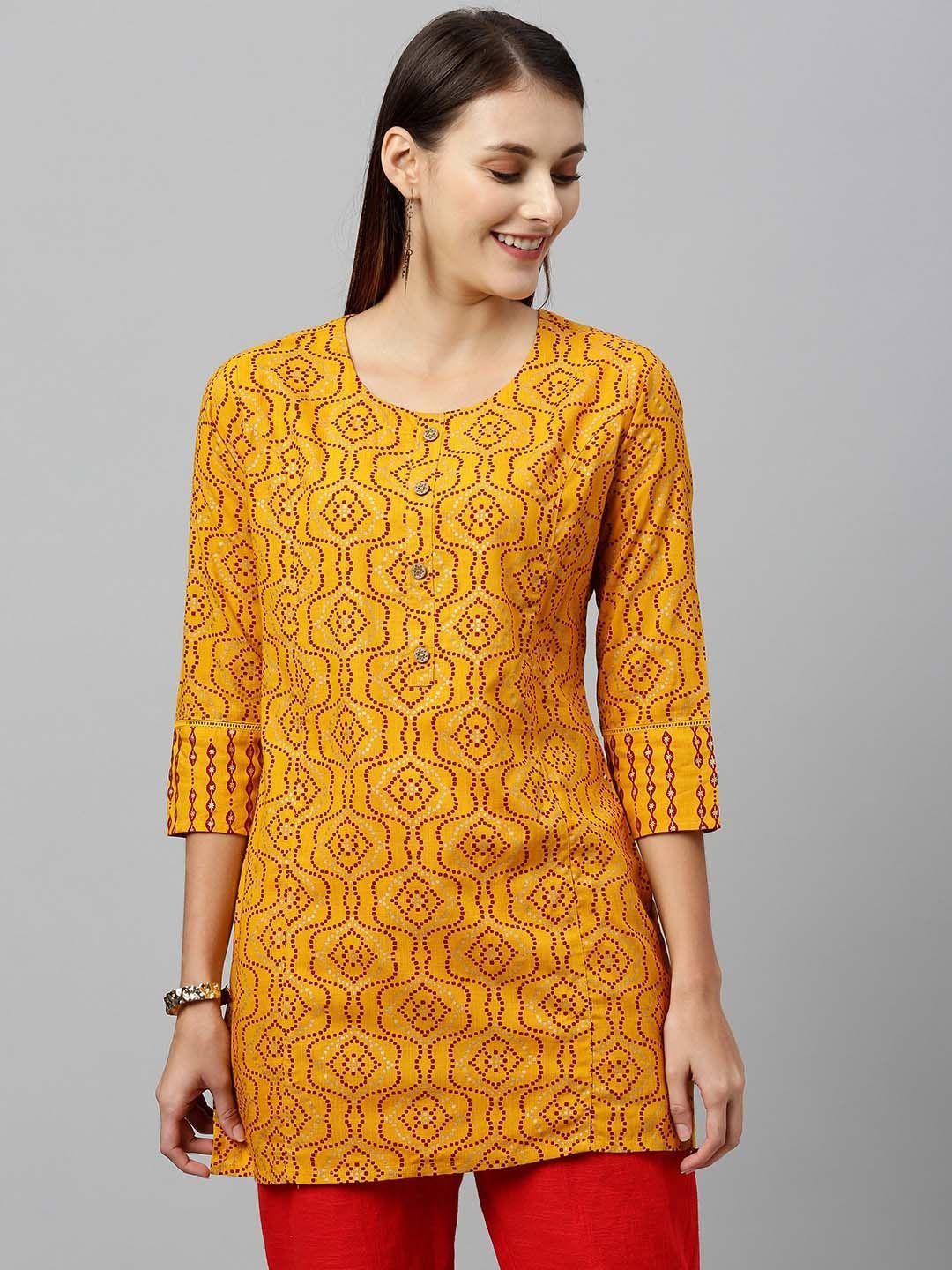 kalini ethnic motifs printed round neck kurti