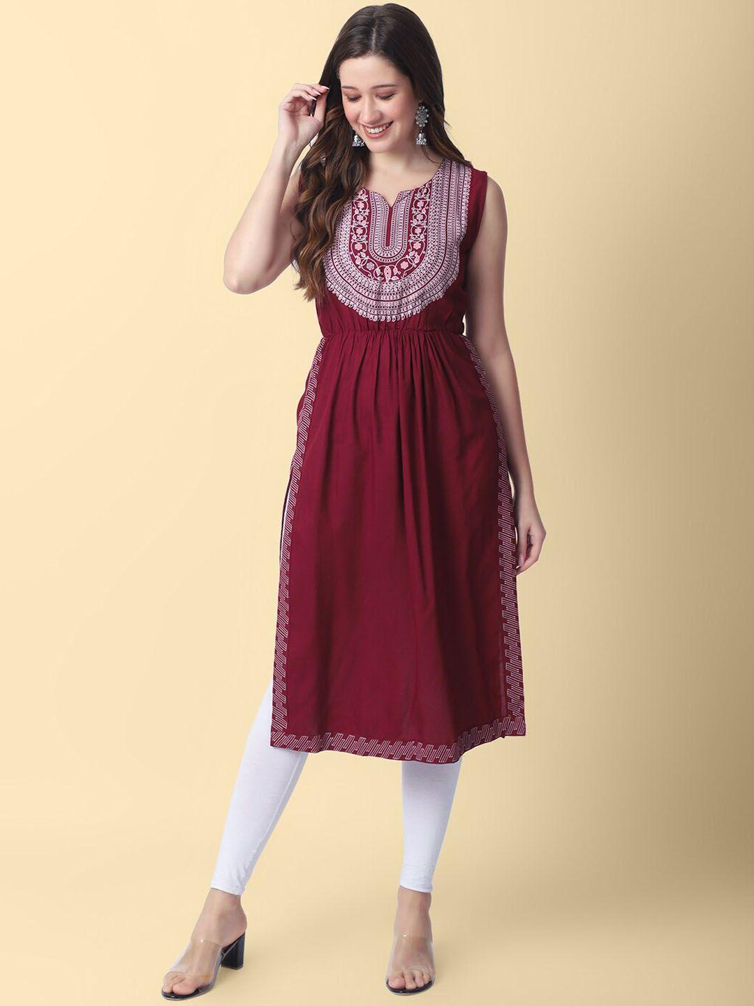 kalini ethnic motifs printed round neck sleeveless a-line kurta