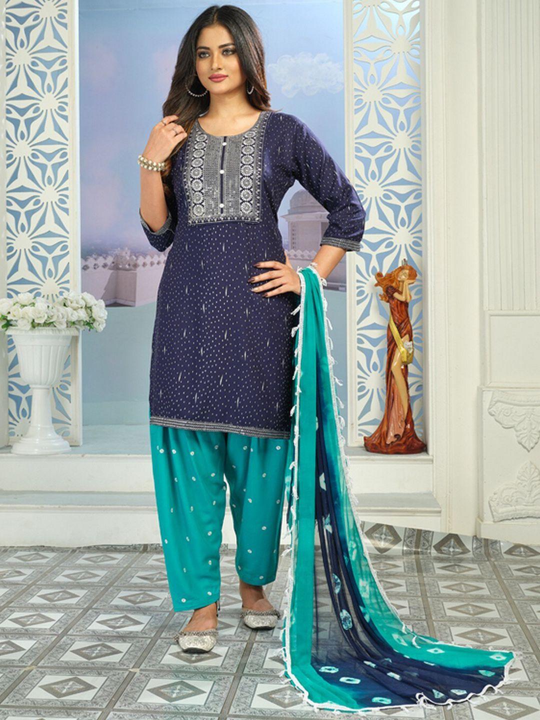 kalini ethnic motifs printed sequined straight kurta & patiala with dupatta