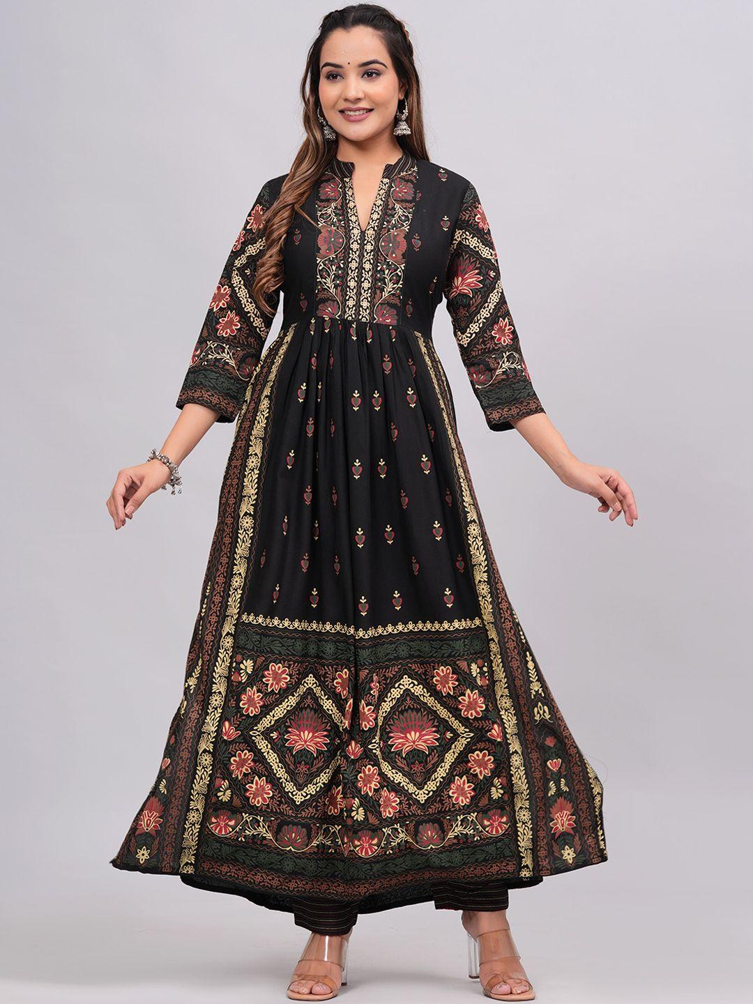 kalini ethnic motifs printed sequinned mandarin collar anarkali kurta witrh trousers