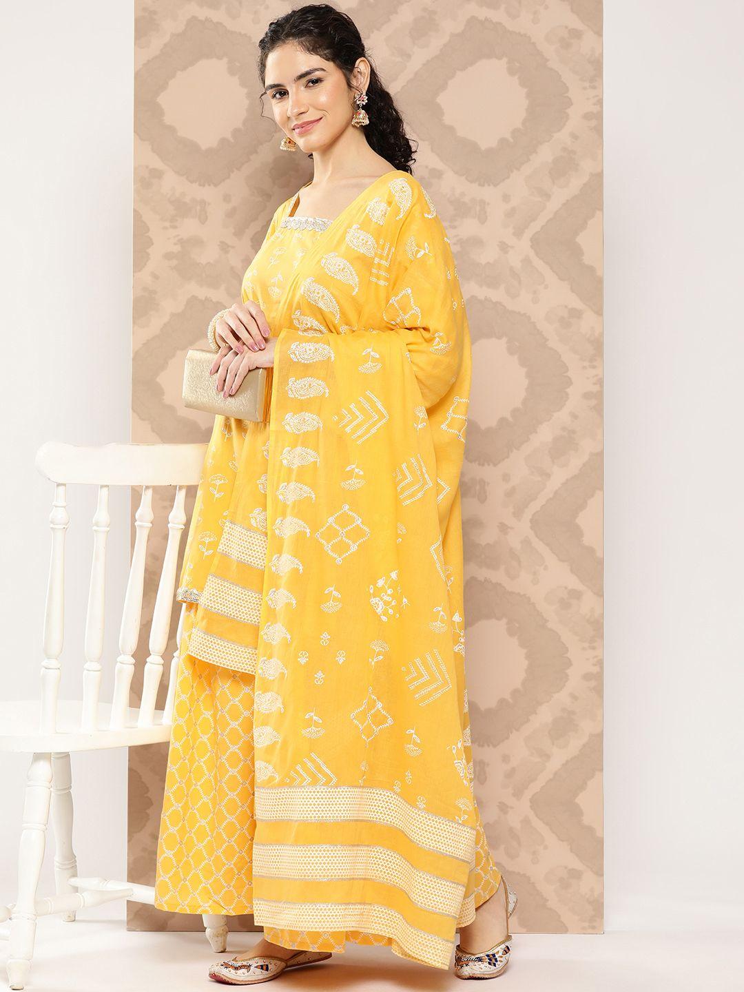 kalini ethnic motifs printed sequinned pure cotton kurta with palazzos & dupatta