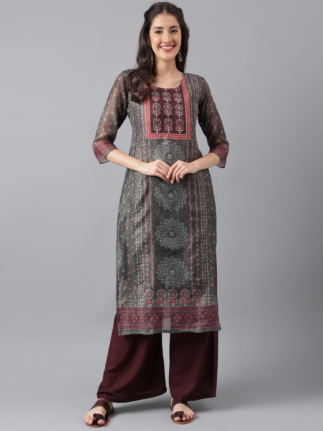 kalini ethnic motifs printed sequinned straight kurta