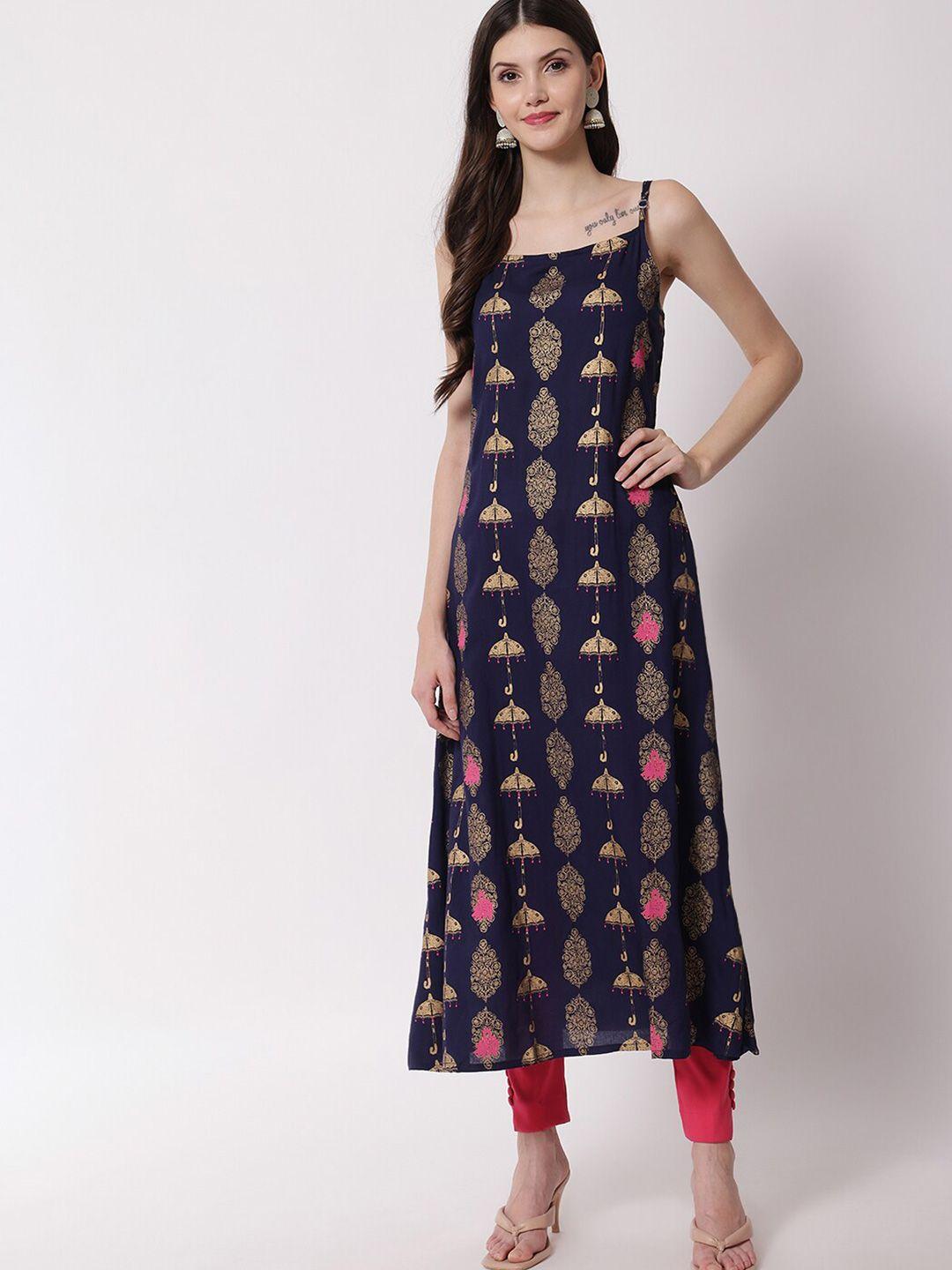 kalini ethnic motifs printed shoulder strapped anarkali kurta