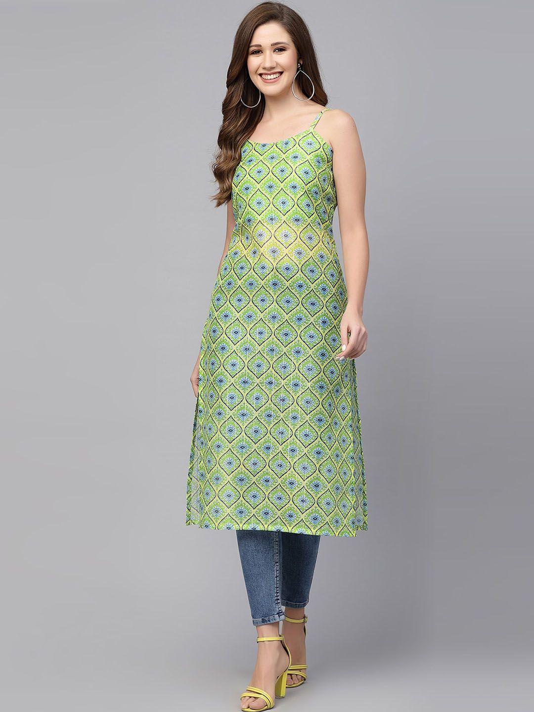 kalini ethnic motifs printed sleeveless chanderi silk straight kurta