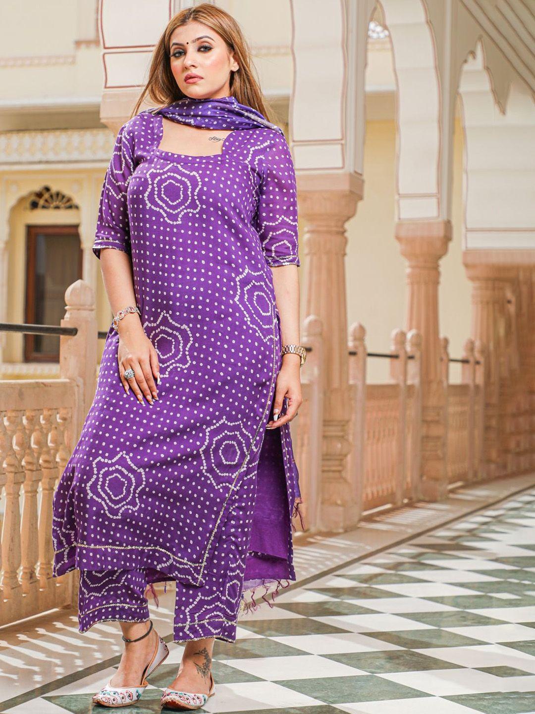 kalini ethnic motifs printed square neck kurta with trousers & dupatta