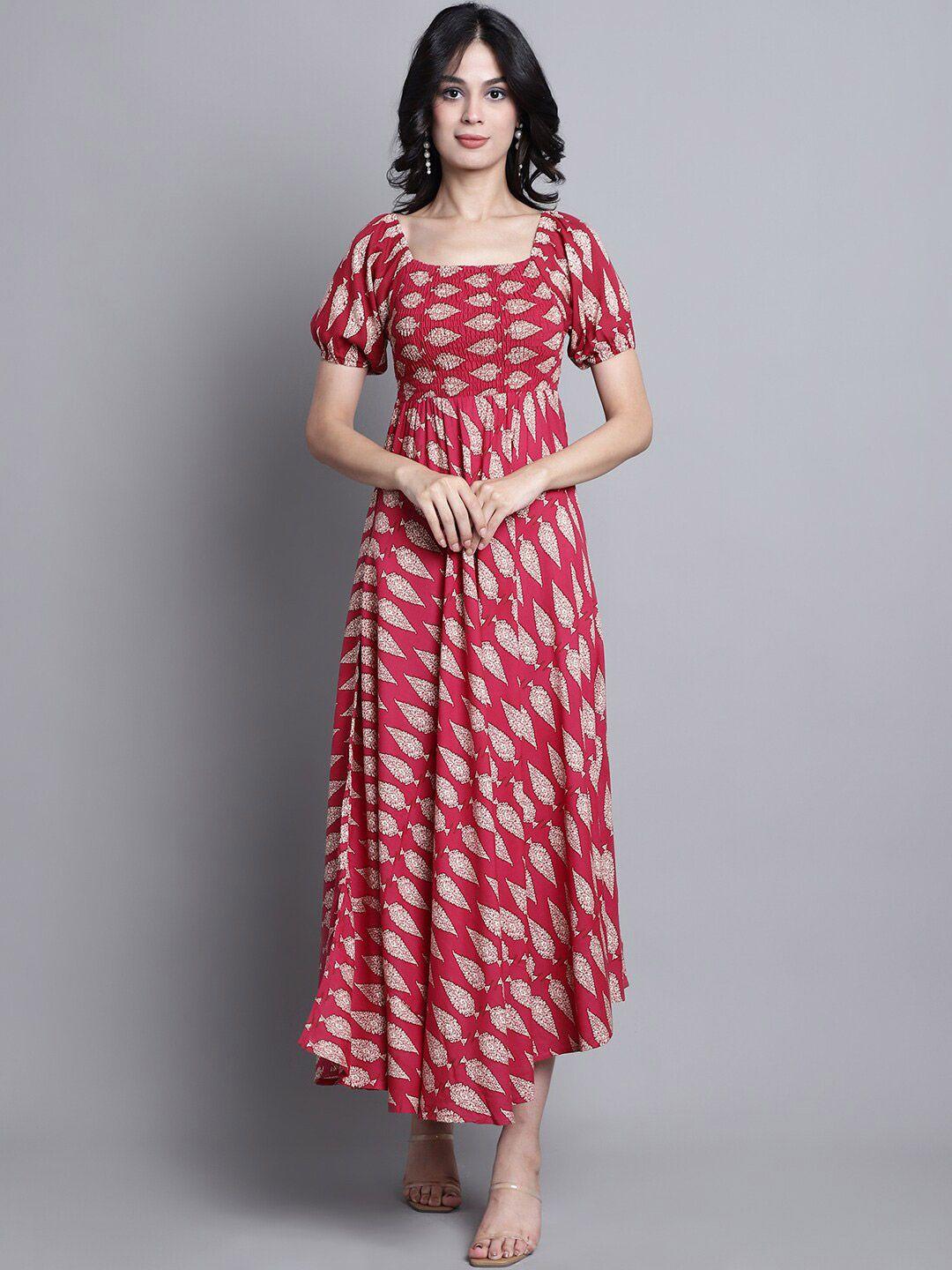 kalini ethnic motifs printed square neck puffed sleeves smocked maxi dress