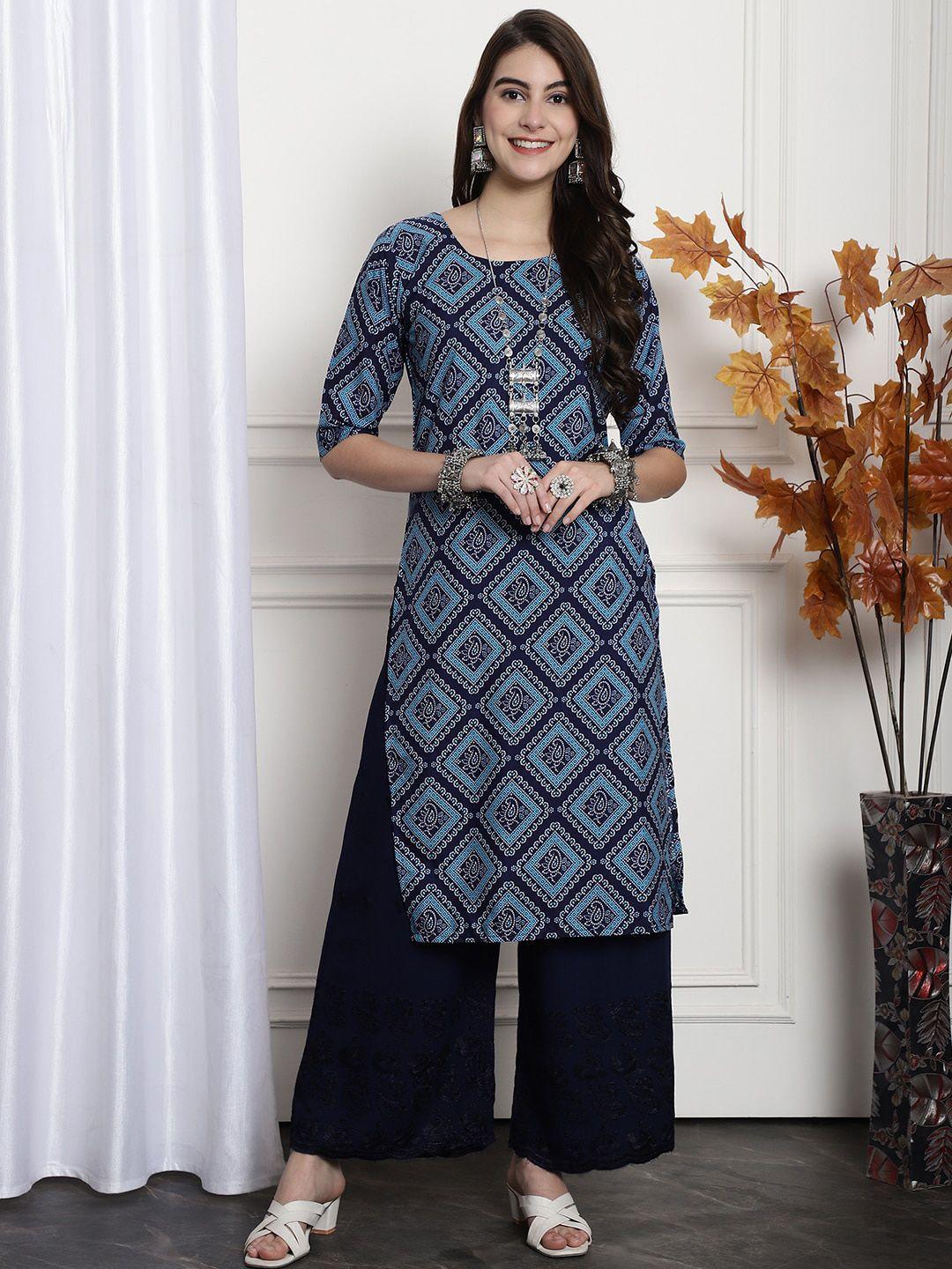 kalini ethnic motifs printed straight crepe kurta