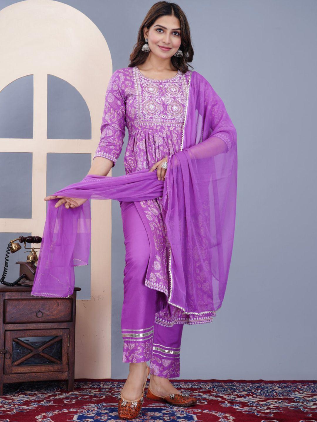 kalini ethnic motifs printed straight kurta & trousers with dupatta