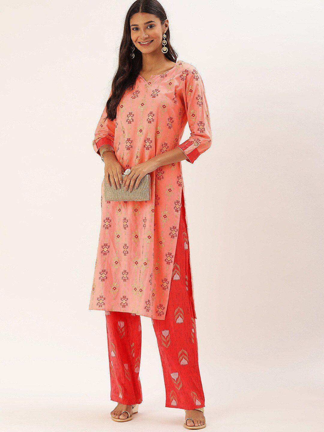 kalini ethnic motifs printed straight kurta with palazzos