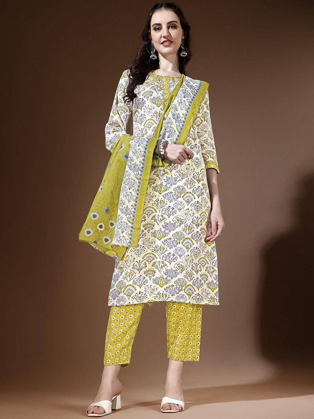 kalini ethnic motifs printed straight kurta with trousers & dupatta