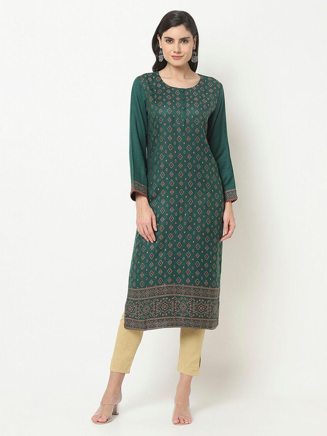 kalini ethnic motifs printed straight woolen regular kurta