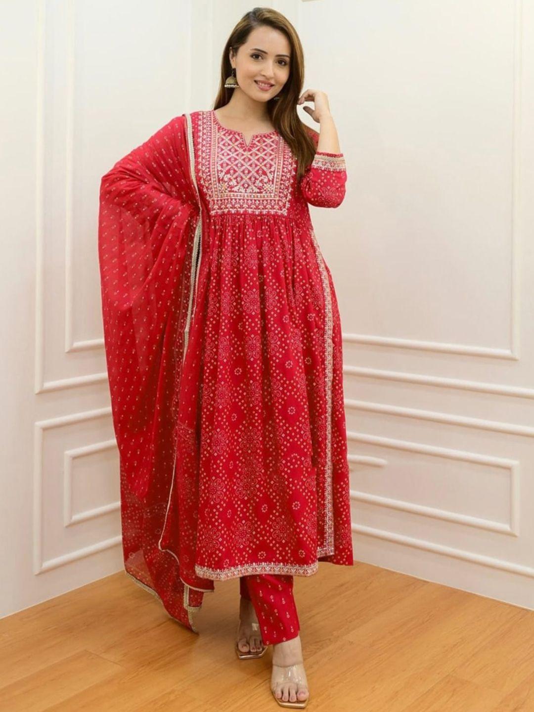 kalini ethnic motifs printed thread work a-line kurta & trouser with dupatta