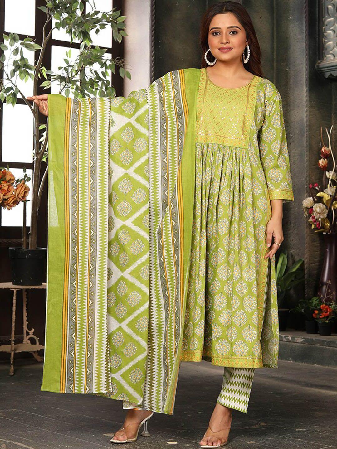 kalini ethnic motifs printed thread work a-line kurta & trousers with dupatta