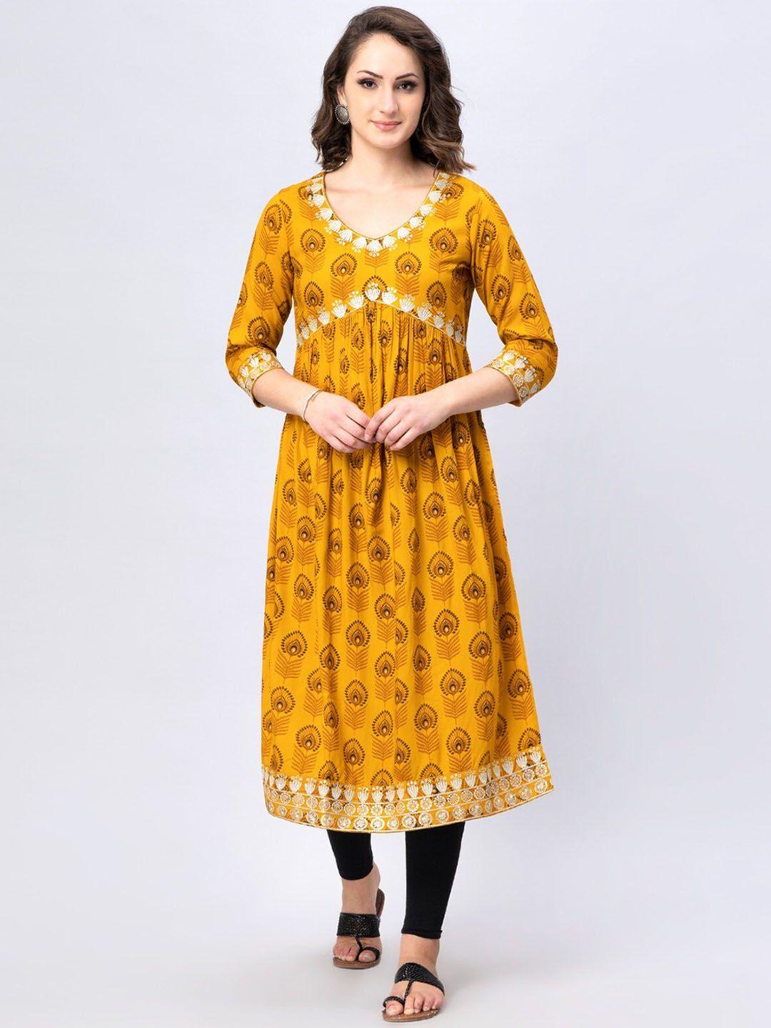 kalini ethnic motifs printed thread work a-line kurta