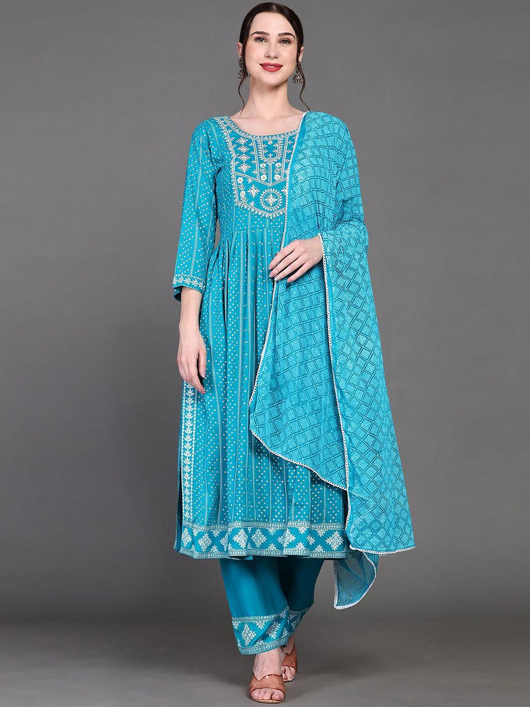 kalini ethnic motifs printed thread work detail straight kurta & trouser with dupatta