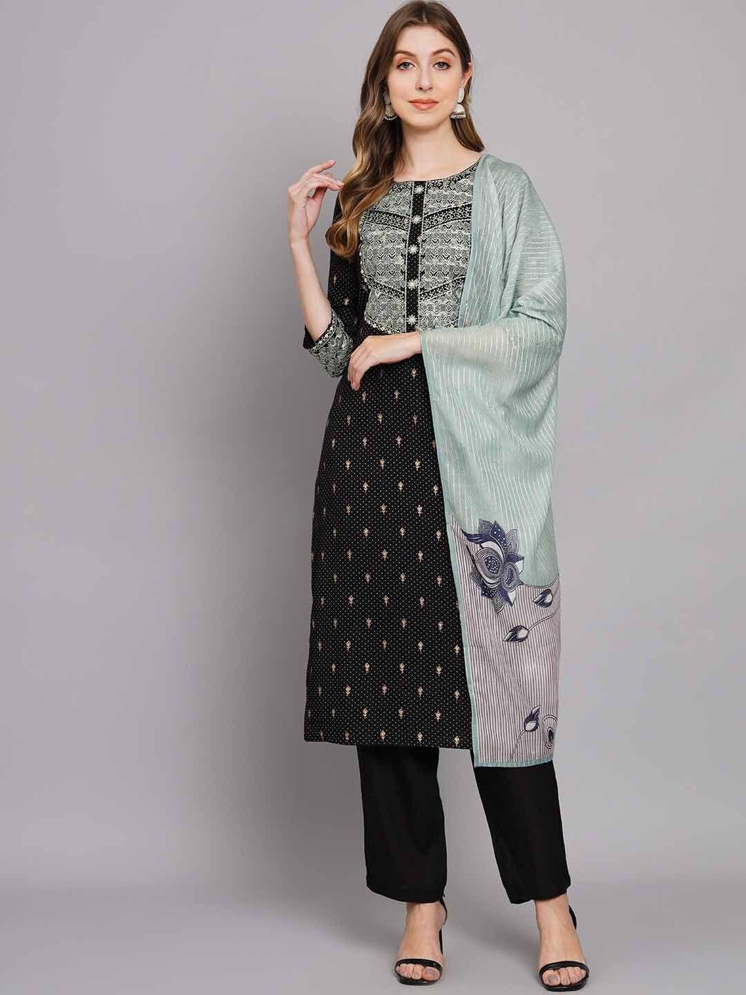 kalini ethnic motifs printed thread work kurta with trousers & dupatta