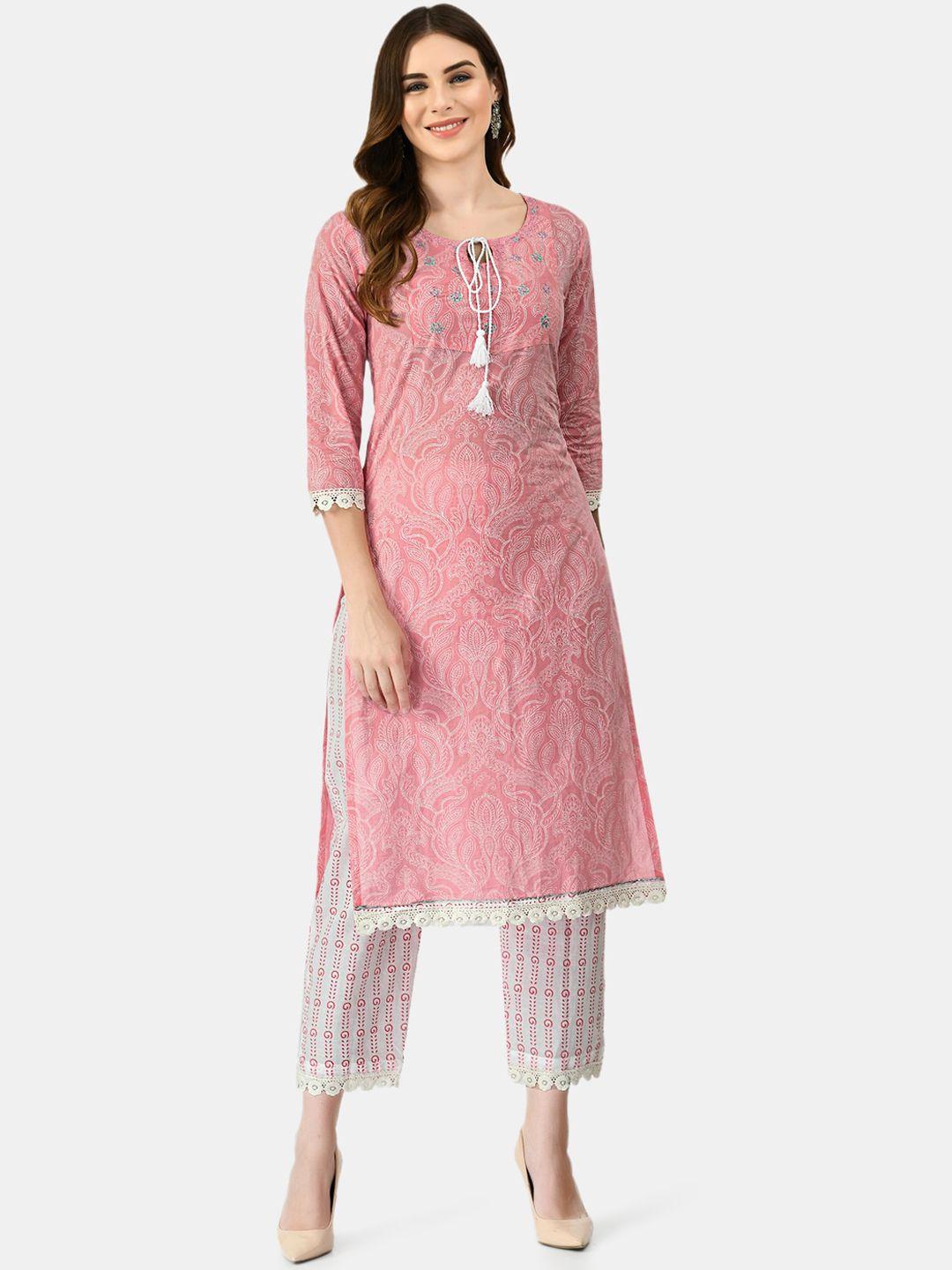 kalini ethnic motifs printed thread work kurta with trousers & with dupatta