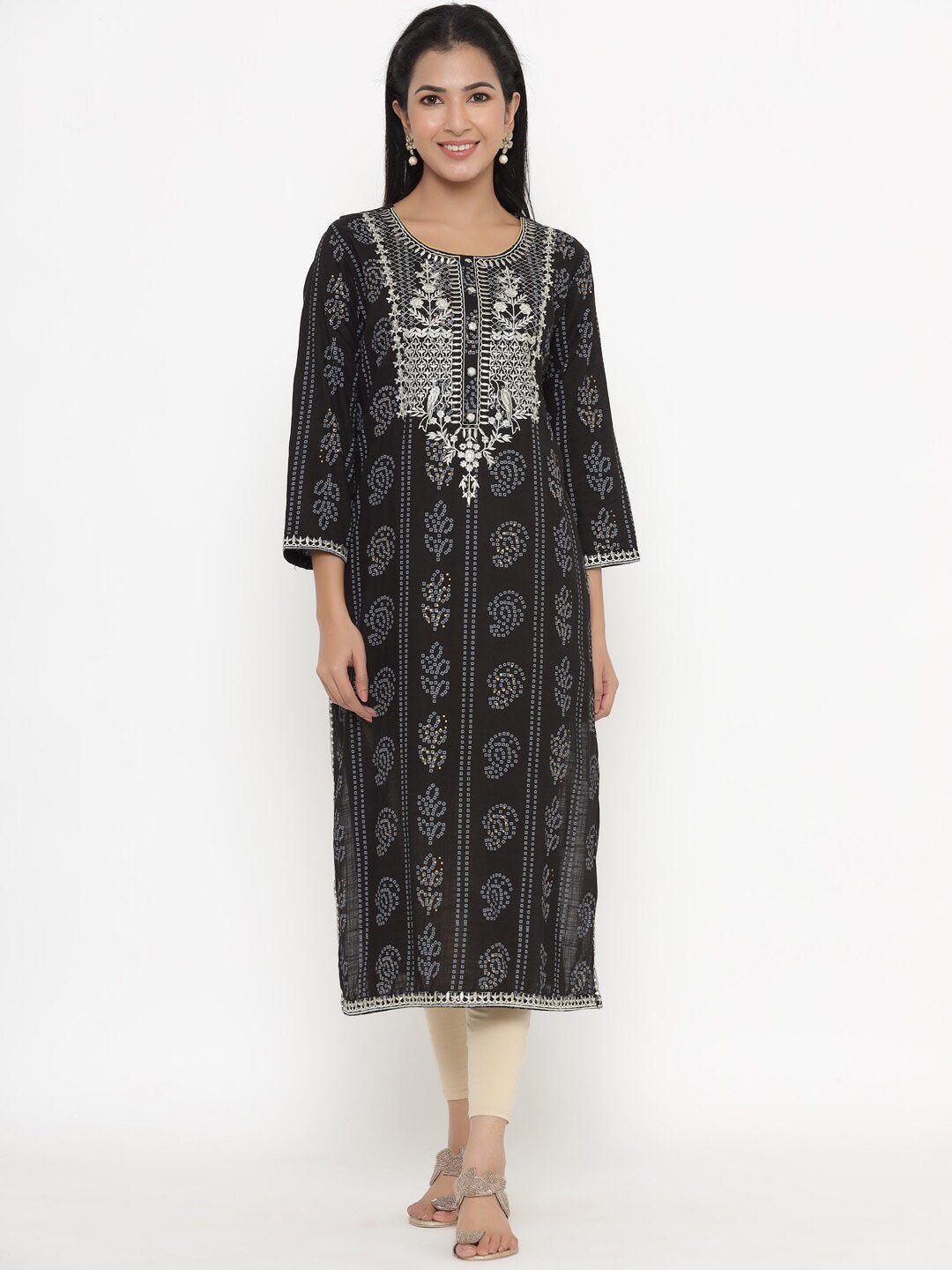 kalini ethnic motifs printed thread work kurta