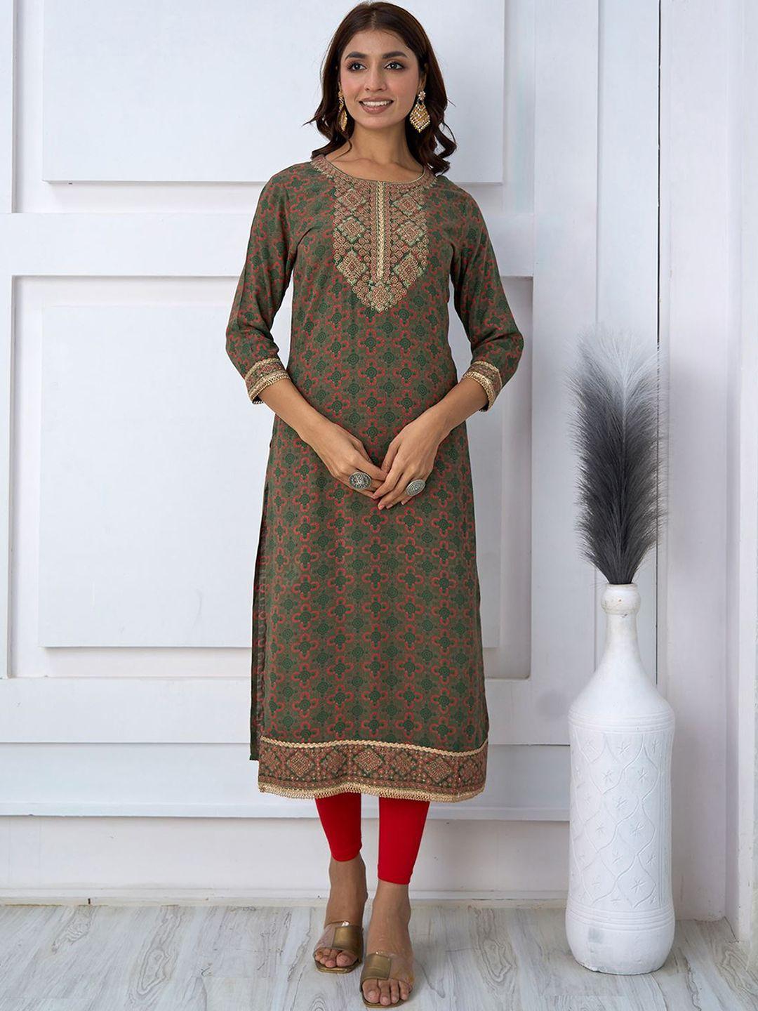 kalini ethnic motifs printed thread work kurta