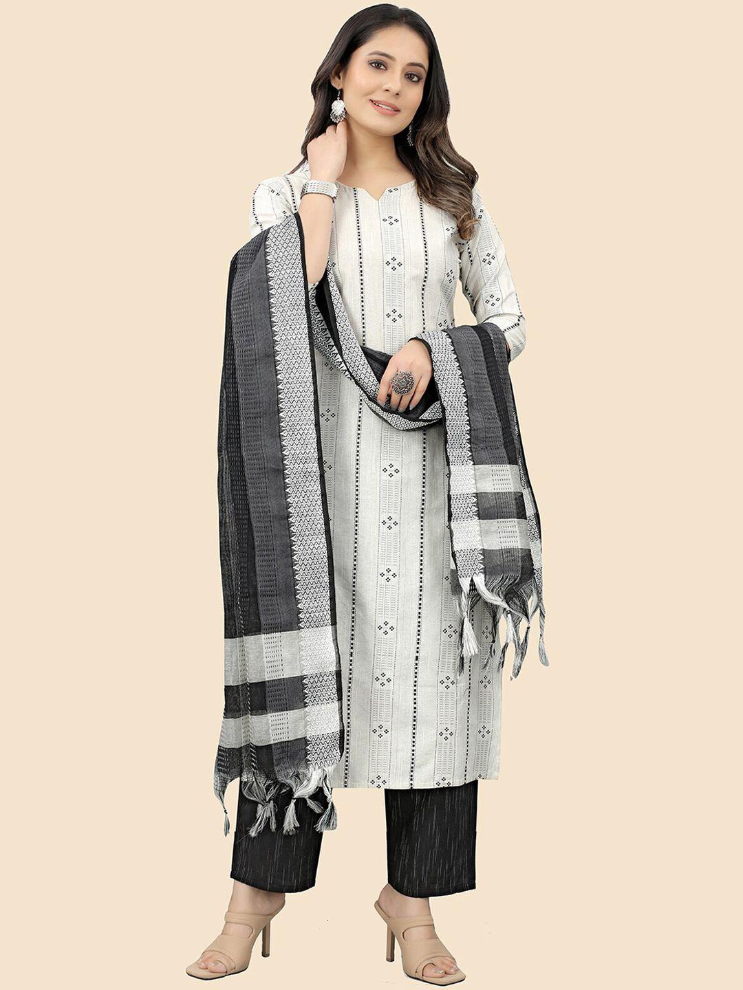 kalini ethnic motifs printed thread work pure cotton kurta with trousers & with dupatta