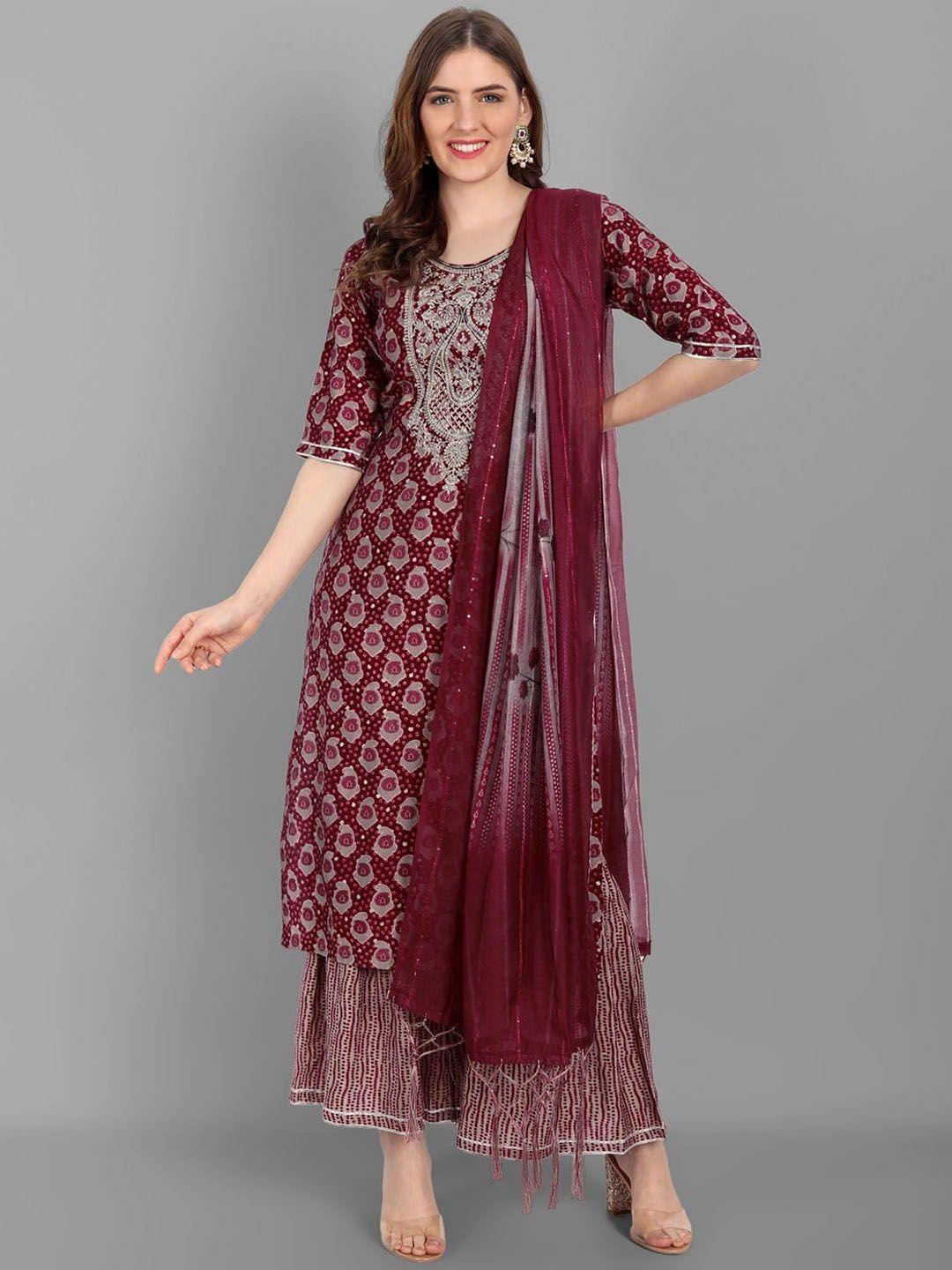 kalini ethnic motifs printed thread work straight kurta & sharara with dupatta