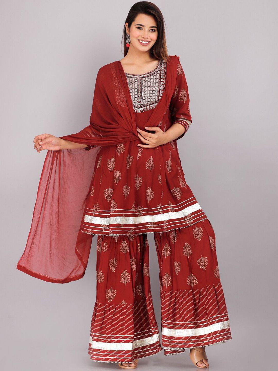 kalini ethnic motifs printed thread work straight kurta & sharara with dupatta