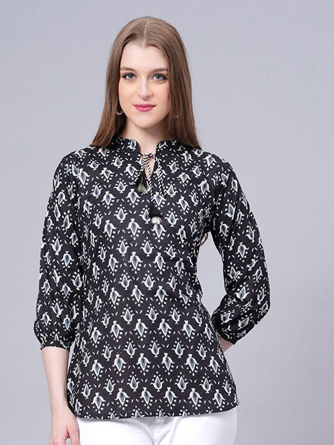 kalini ethnic motifs printed tie-up neck cotton top