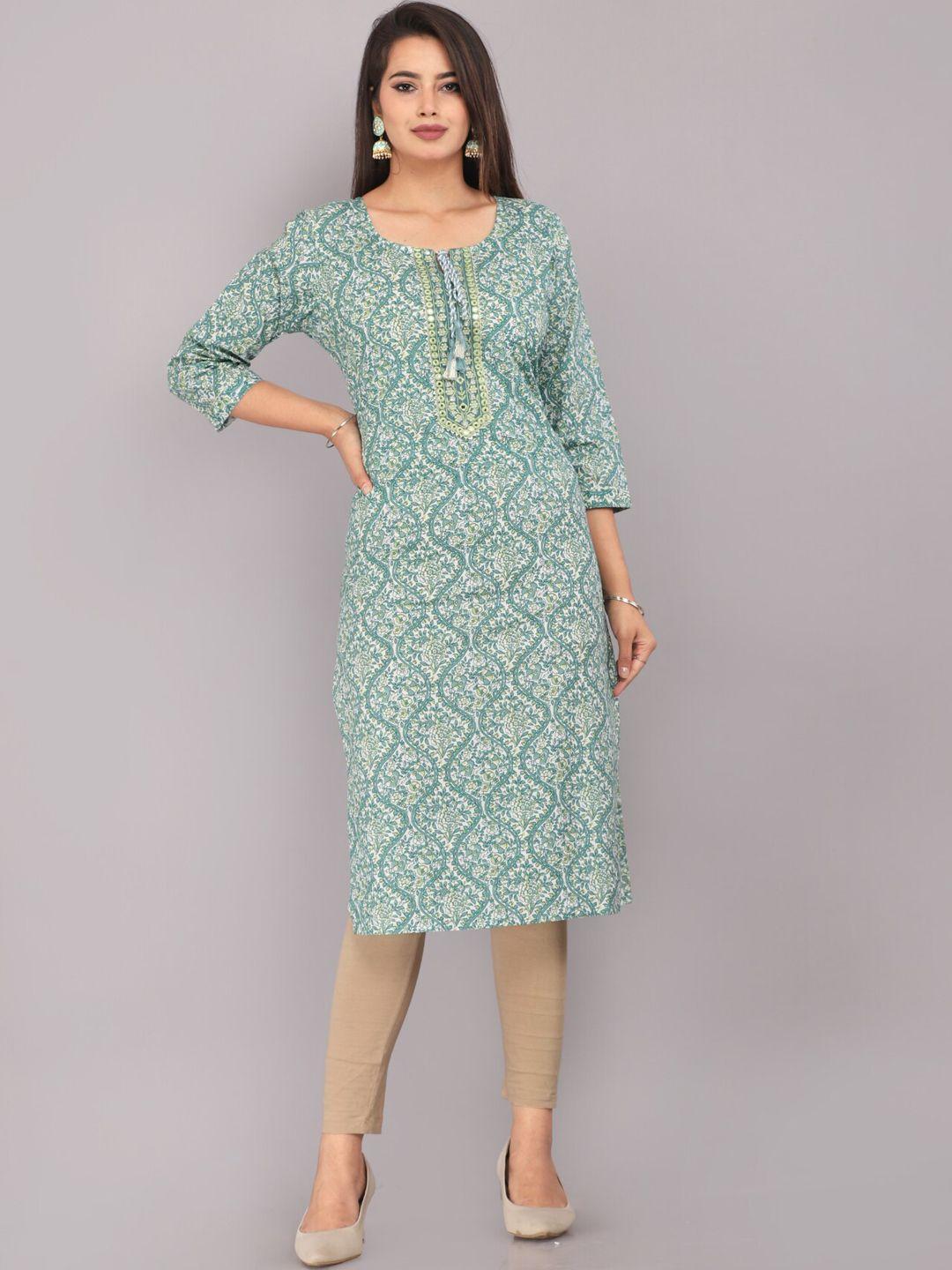 kalini ethnic motifs printed tie-up neck mirror work straight kurta