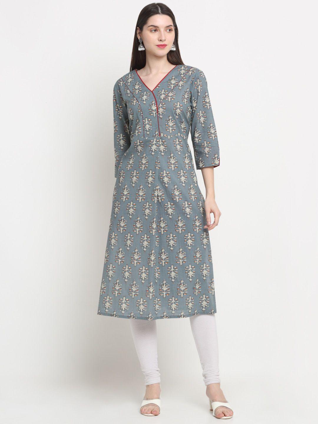 kalini ethnic motifs printed v-neck cotton kurta