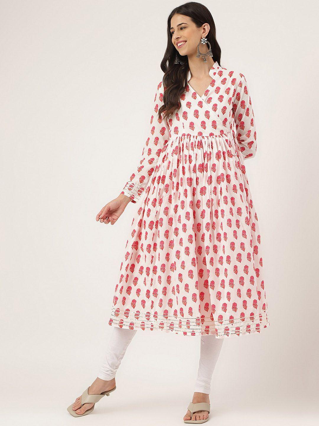 kalini ethnic motifs printed v-neck gotta patti cotton angrakha anarkali kurta