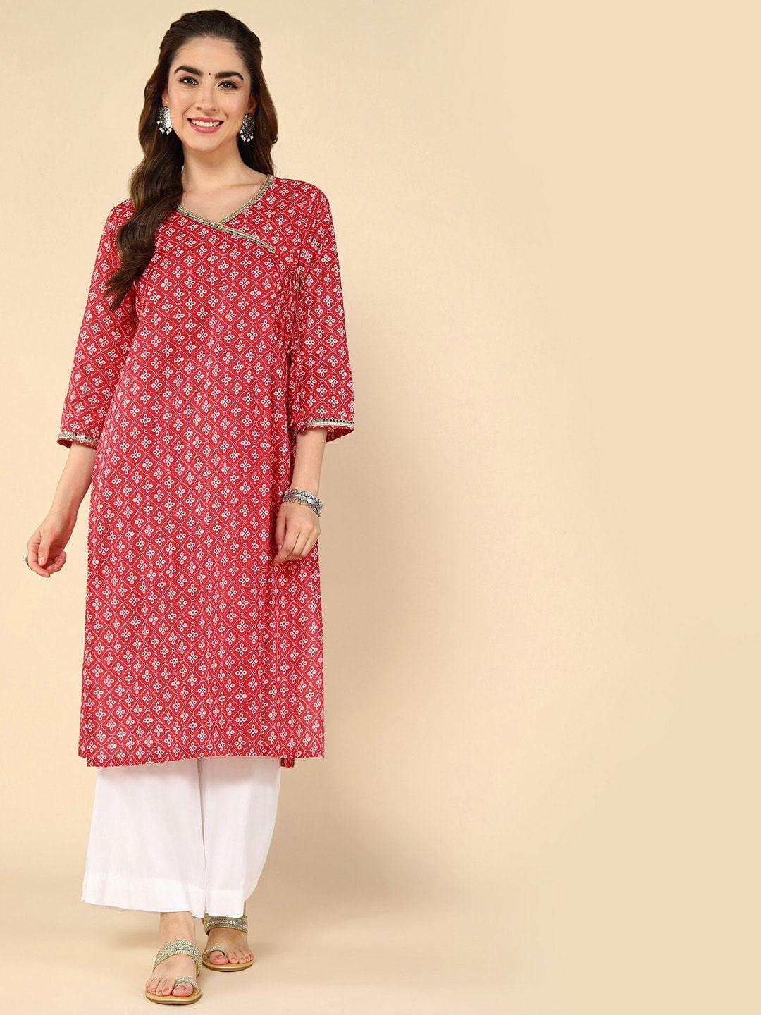 kalini ethnic motifs printed v-neck gotta patti cotton angrakha kurta