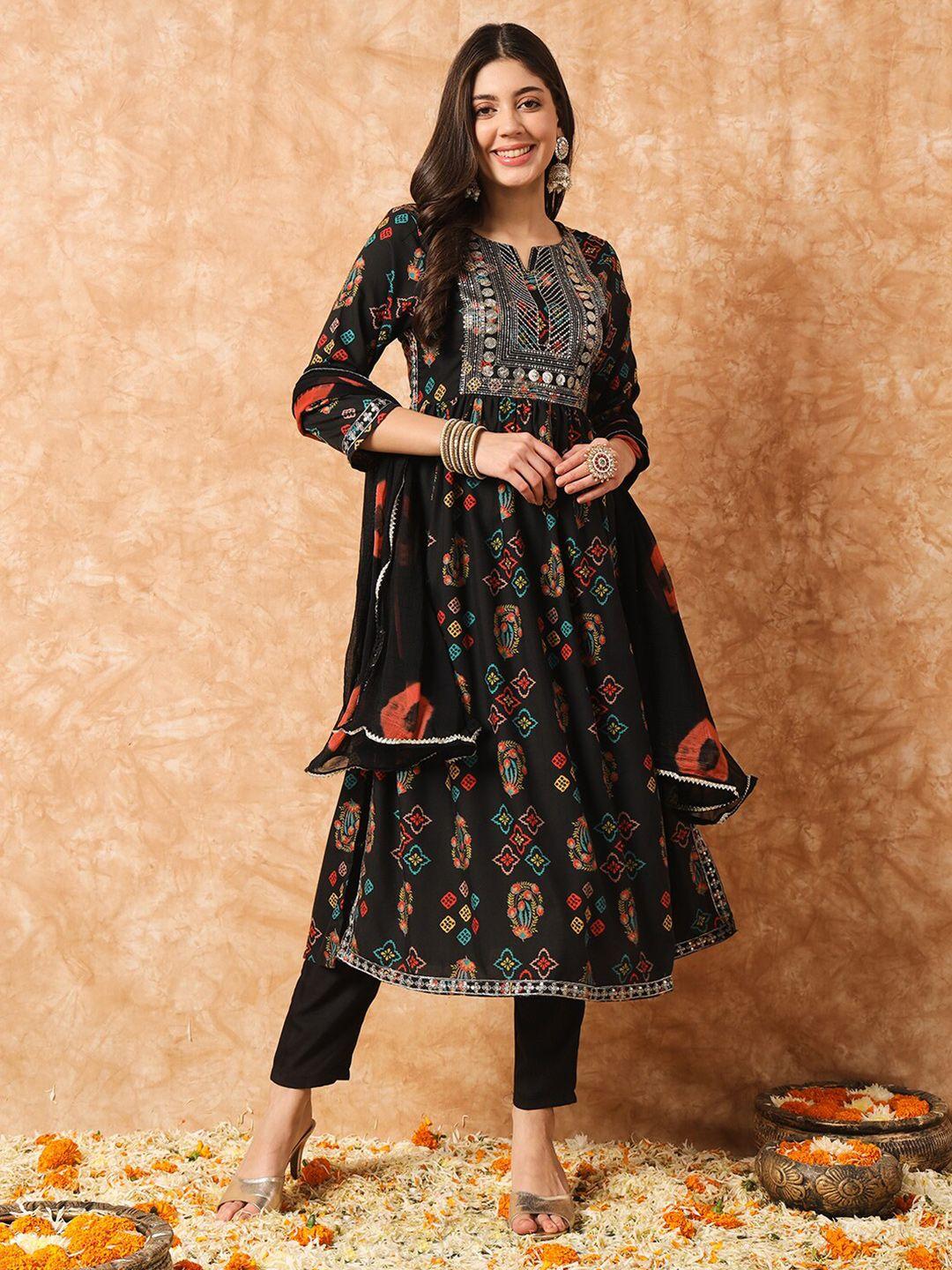 kalini ethnic motifs printed zardozi kurta & trousers with dupatta