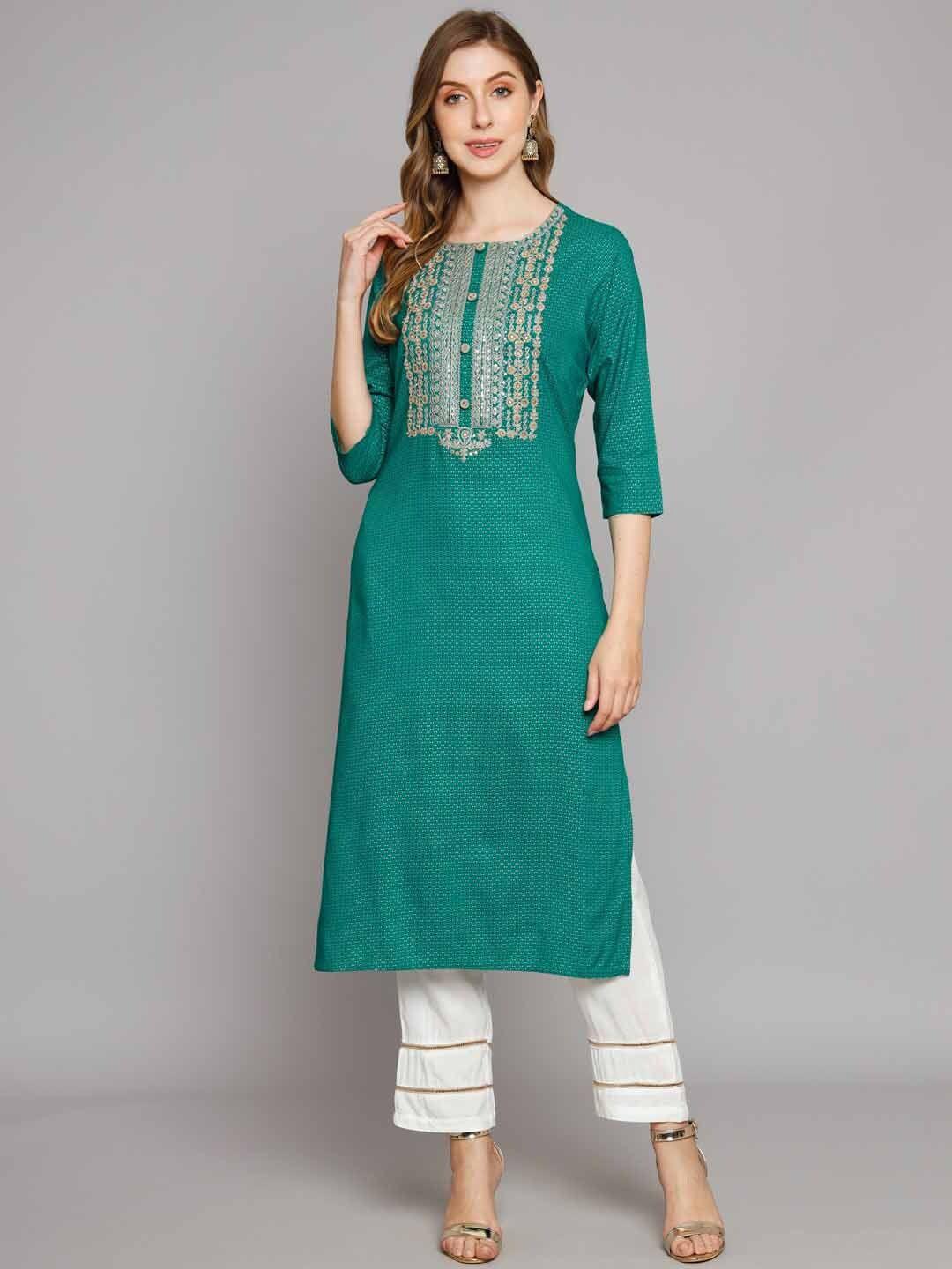 kalini ethnic motifs printed zari detail sequined kurta with palazzos