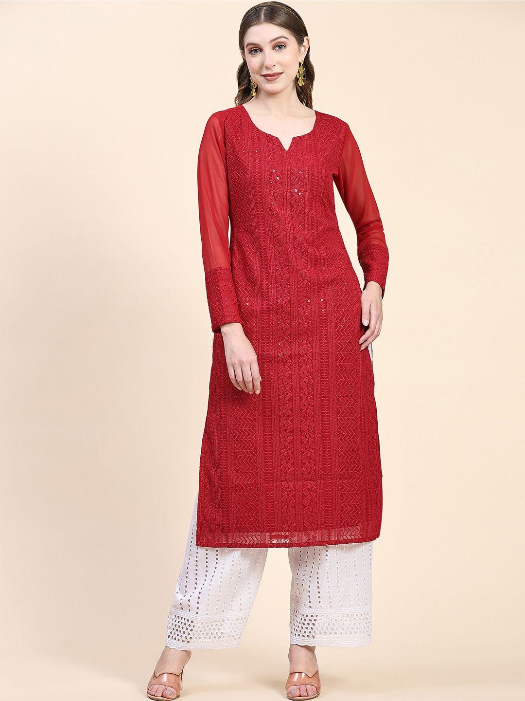 kalini ethnic motifs sequinned embroidered georgette kurta