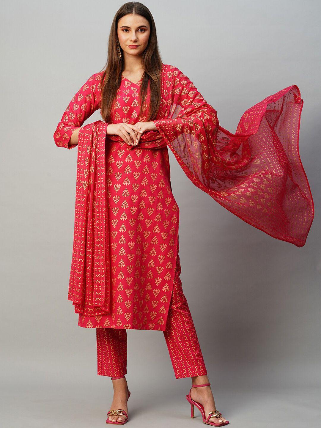 kalini ethnic motifs straight kurta with trousers & dupatta