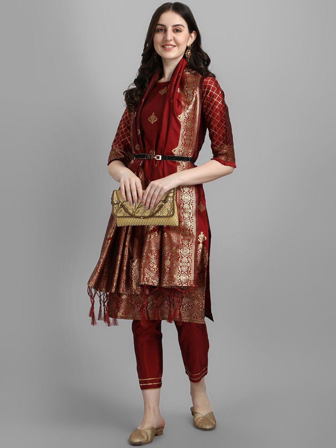 kalini ethnic motifs woven design kurta with trousers & dupatta