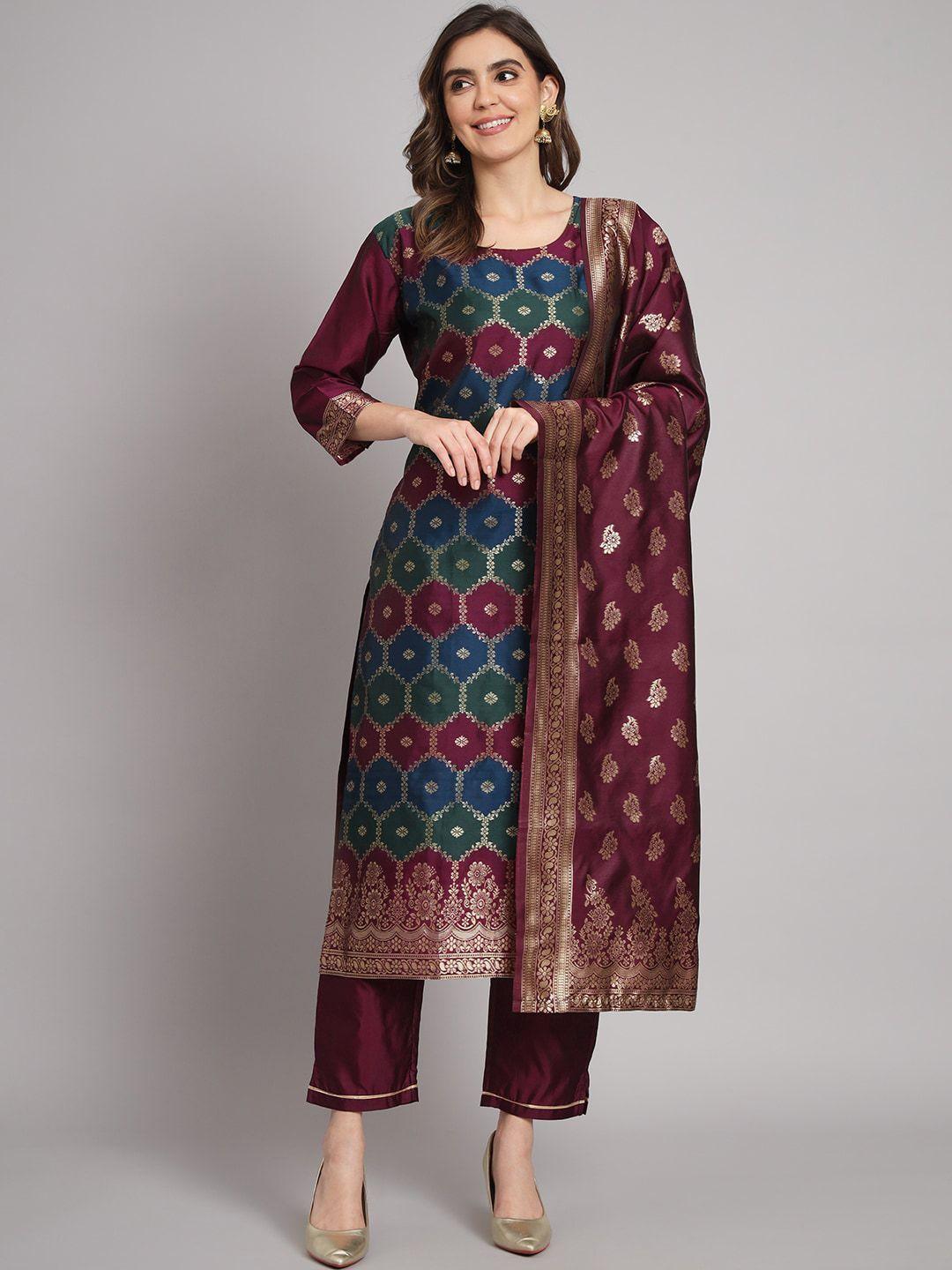 kalini ethnic motifs woven design kurta with trousers & dupatta