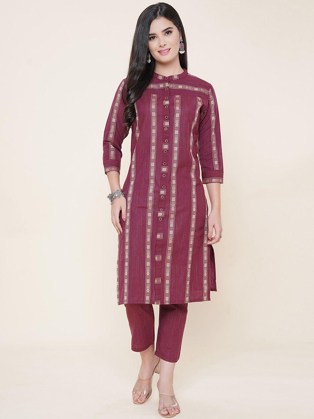 kalini ethnic motifs woven design mandarin collar straight kurta with trousers