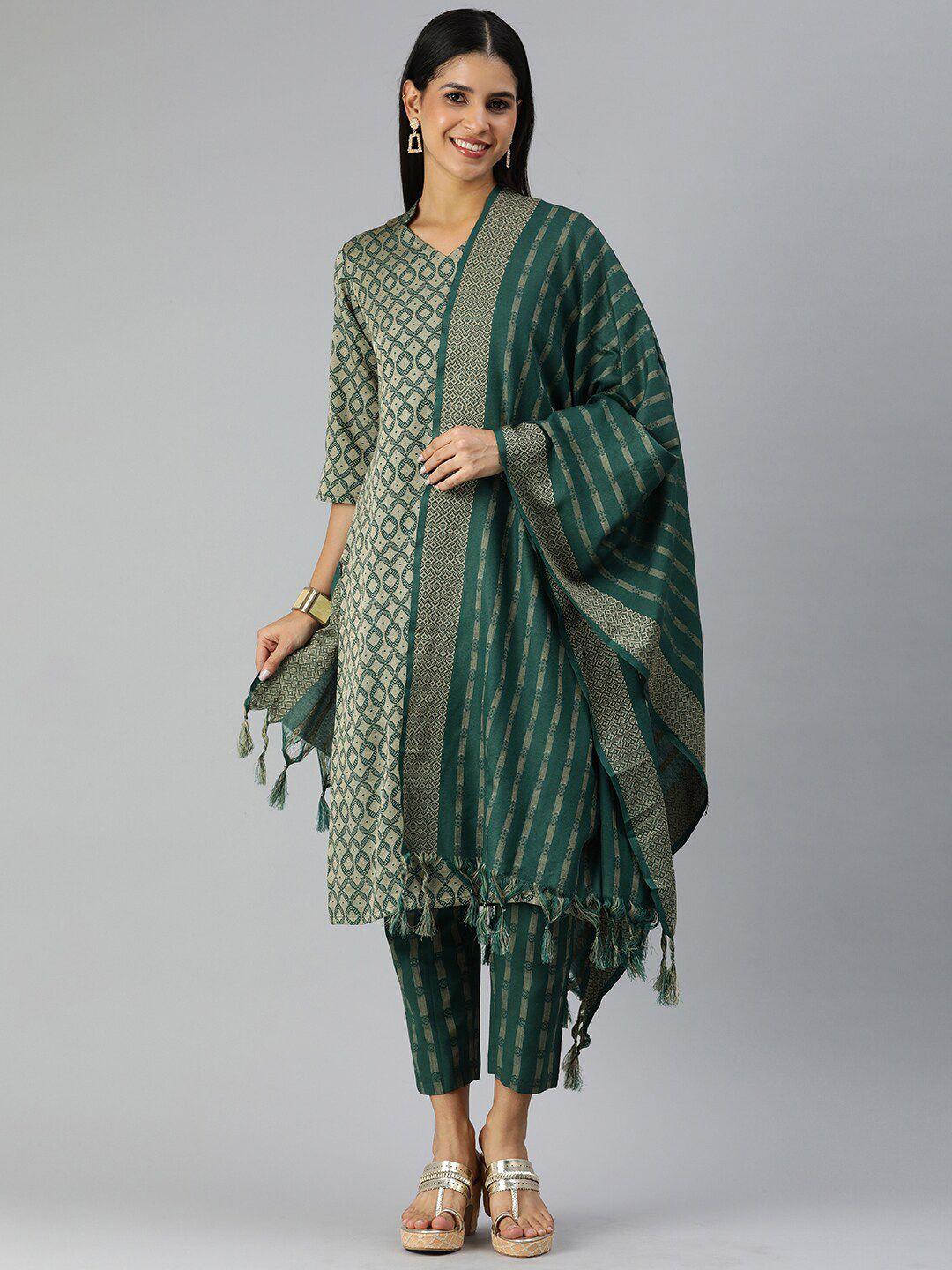 kalini ethnic motifs woven design regular thread work kurta with trousers & dupatta