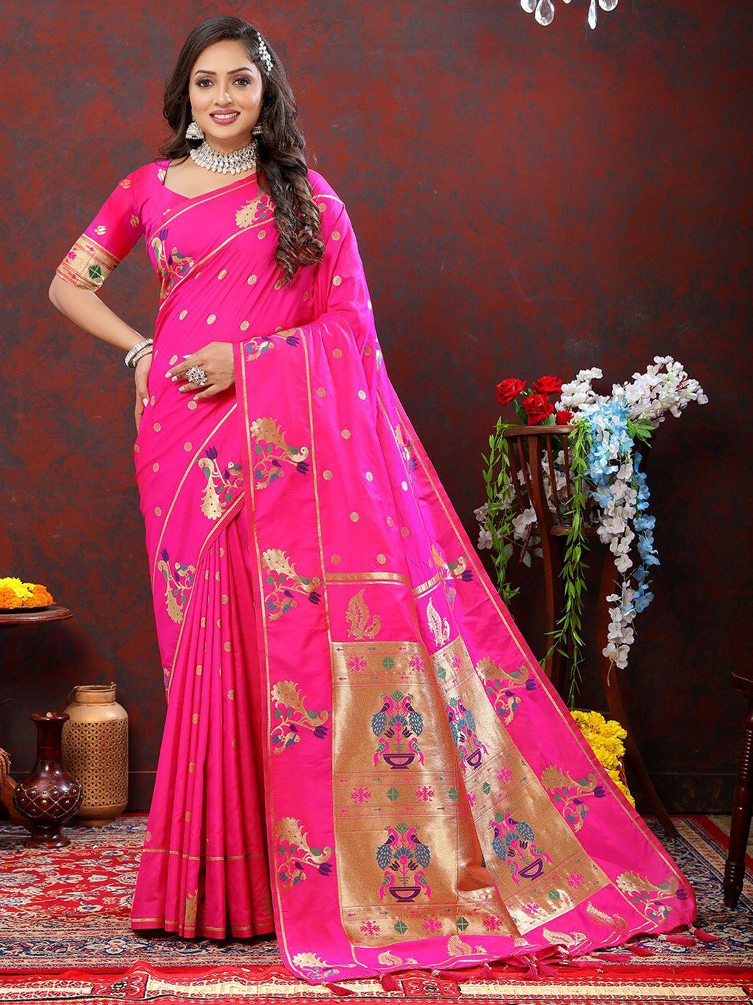 kalini ethnic motifs woven design zari paithani saree