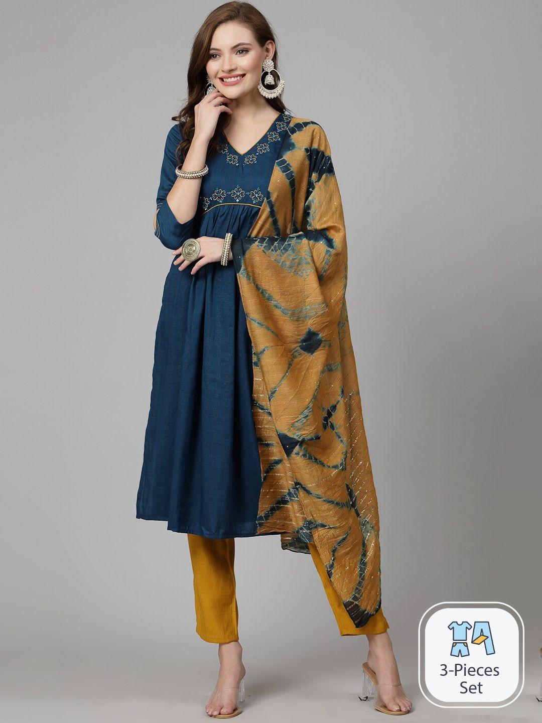 kalini ethnic motifs yoke design empire zardozi kurta with trousers & dupatta