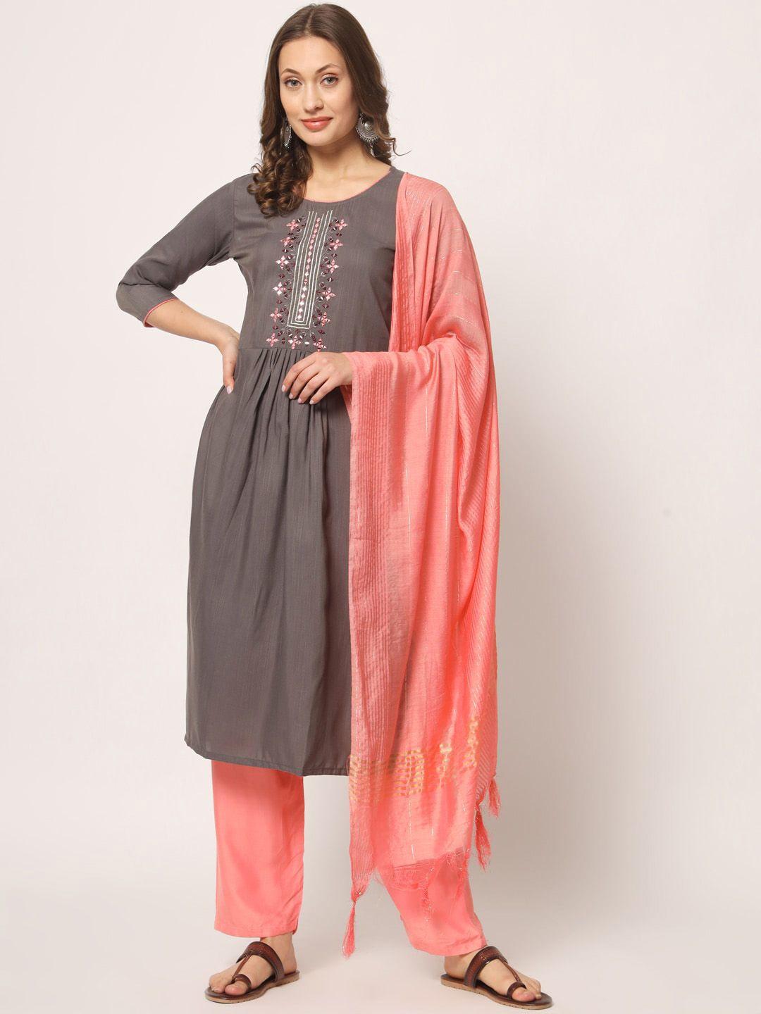 kalini ethnic motifs yoke design pleated thread work kurta with palazzos &  dupatta