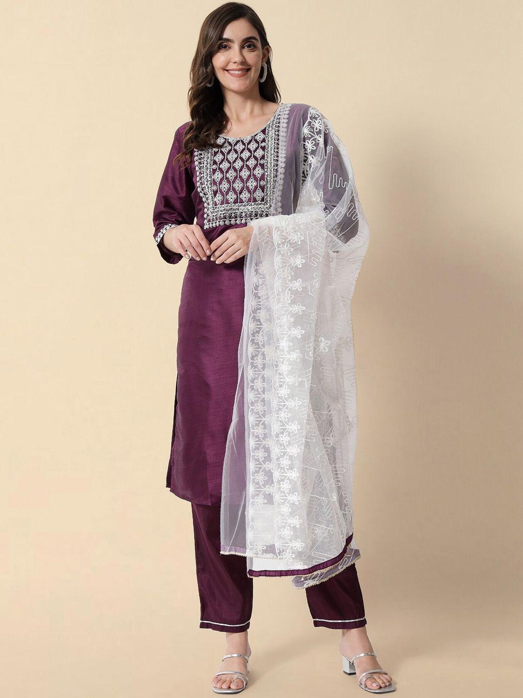 kalini ethnic motifs yoke design regular kurta with trousers & dupatta