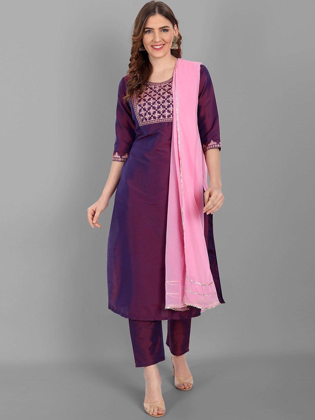 kalini ethnic motifs yoke design regular mirror work kurta with trousers & dupatta