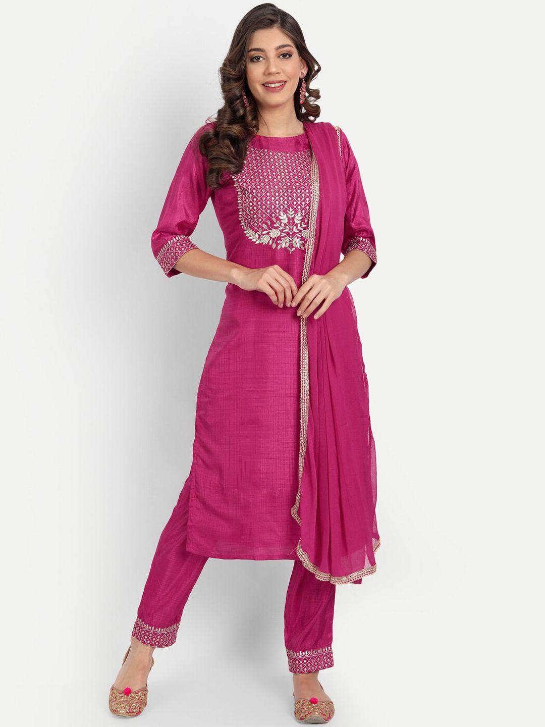 kalini ethnic motifs yoke design regular thread work kurta with trousers & with dupatta