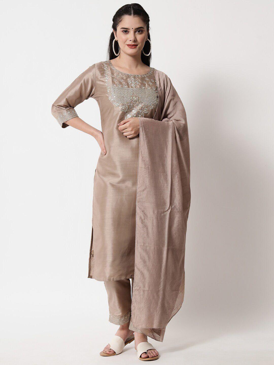 kalini ethnic motifs yoke design sequinned kurta with trousers & with dupatta